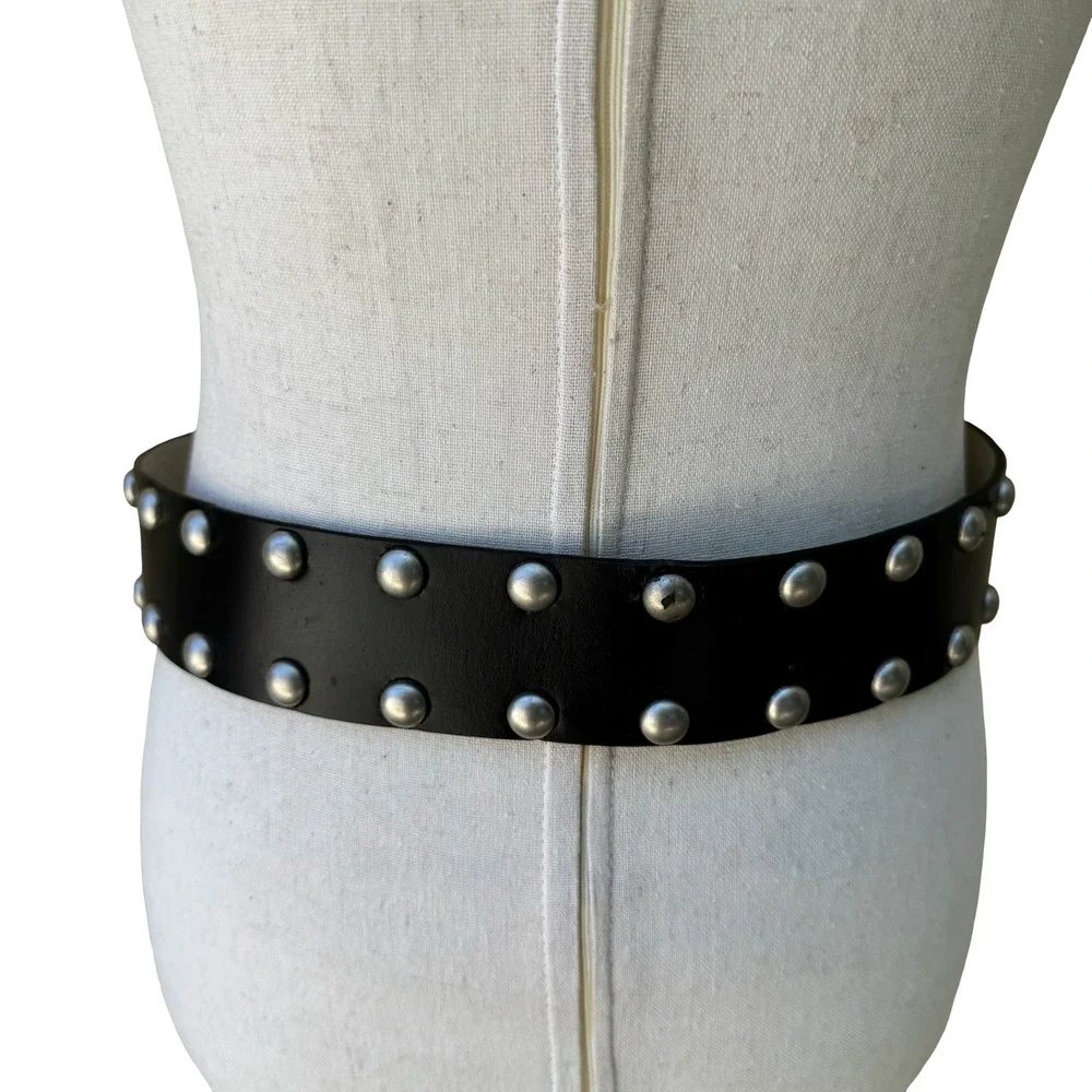 No Boundaries Punk Grunge Goth Black Studded Leather Belt Silver Dome Studs S/M